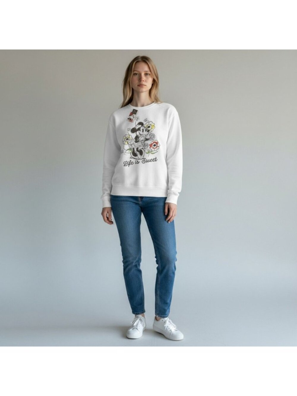 Disney Minnie Mouse Sweatshirt White Life Is Sweet Size XL Women's New with Tag